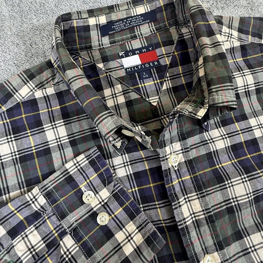 Vintage Tommy Hilfiger Men's Large Button-down Shirt Plaid Check‎ Blue Green